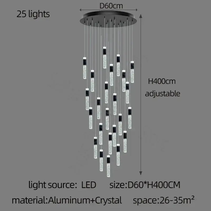 Modern black & gold cylindrical crystal chandelier living room light
