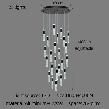 Modern black & gold cylindrical crystal chandelier living room light
