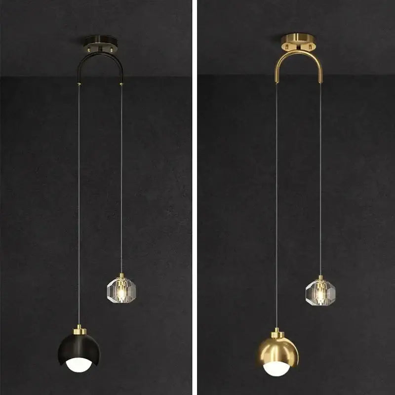 Modern black & gold crystal round chandelier bedroom light