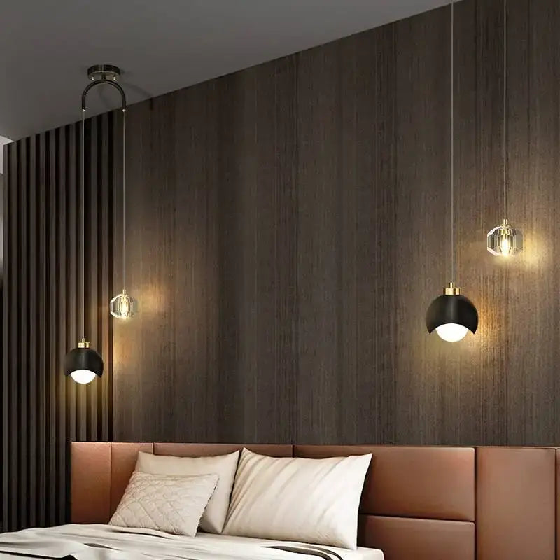 Modern black & gold crystal round chandelier bedroom light