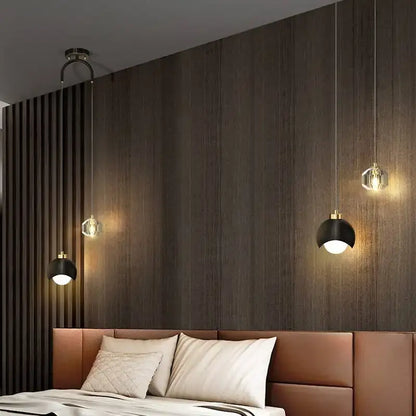 Modern black & gold crystal round chandelier bedroom light