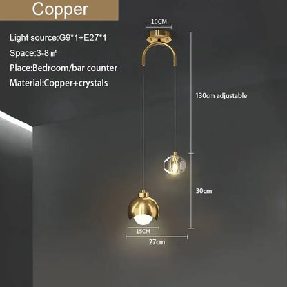 Modern black & gold crystal round chandelier bedroom light