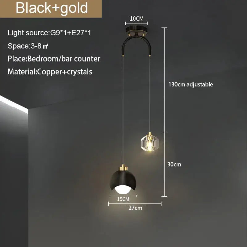 Modern black & gold crystal round chandelier bedroom light