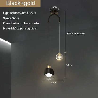 Modern black & gold crystal round chandelier bedroom light