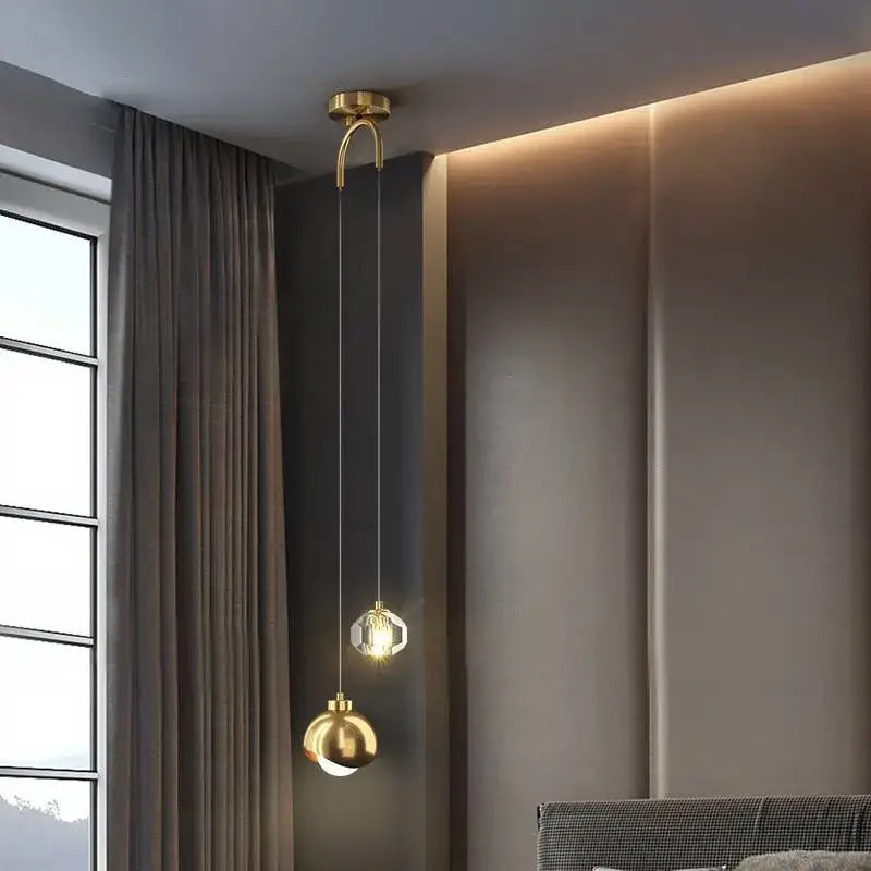 Modern black & gold crystal round chandelier bedroom light