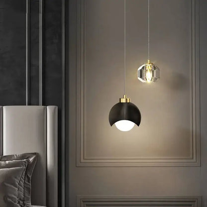 Modern black & gold crystal round chandelier bedroom light
