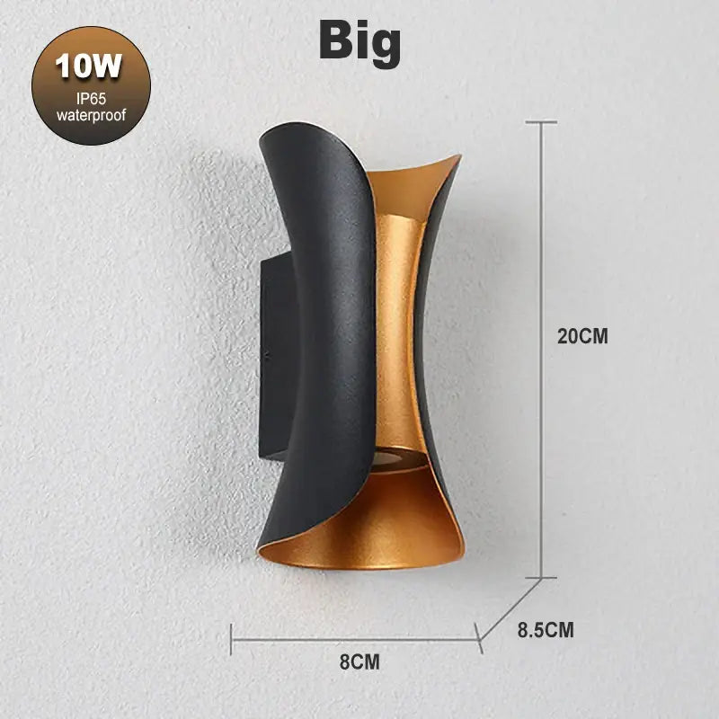 Modern black & gold led waterproof wall lamp living room