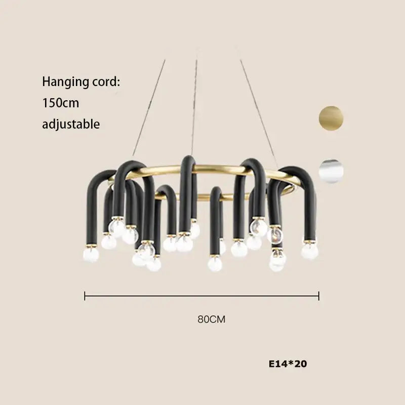 Modern black & gold dimmable led chandelier living room tube light