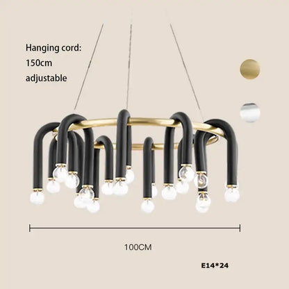 Modern black & gold dimmable led chandelier living room tube light