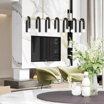 Modern black & gold dimmable led chandelier living room tube light