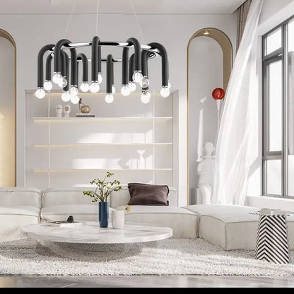 Modern black & gold dimmable led chandelier living room tube light