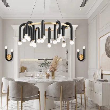 Modern black & gold dimmable led chandelier living room tube light