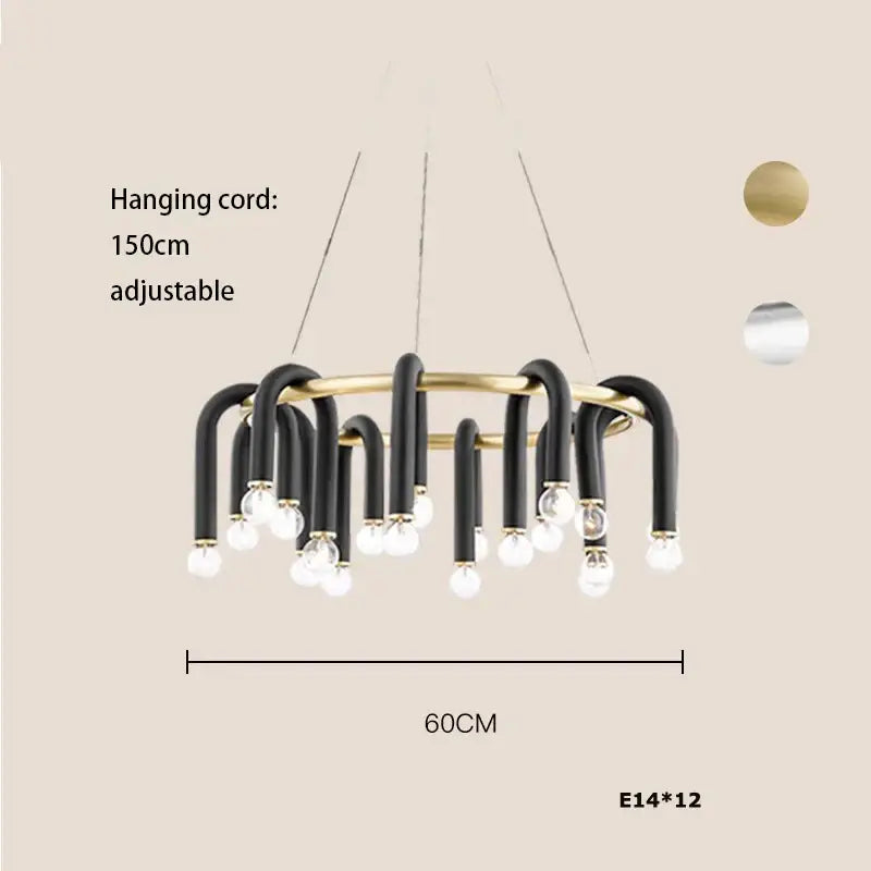 Modern black & gold dimmable led chandelier living room tube light