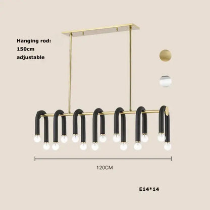 Modern black & gold dimmable led chandelier living room tube light