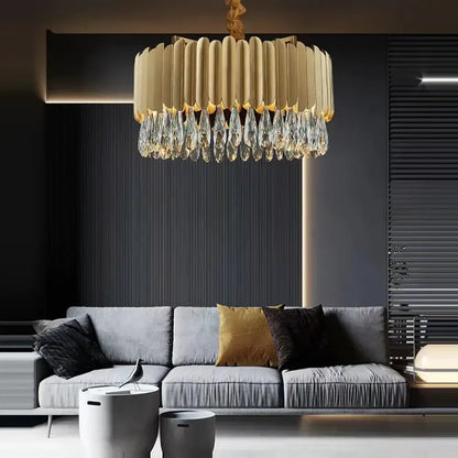 Modern black & gold dimmable led round ceiling chandeliers dining room
