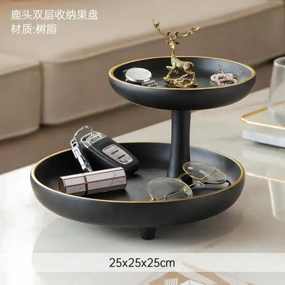 Modern black & gold double layer coffee table tray living room storage