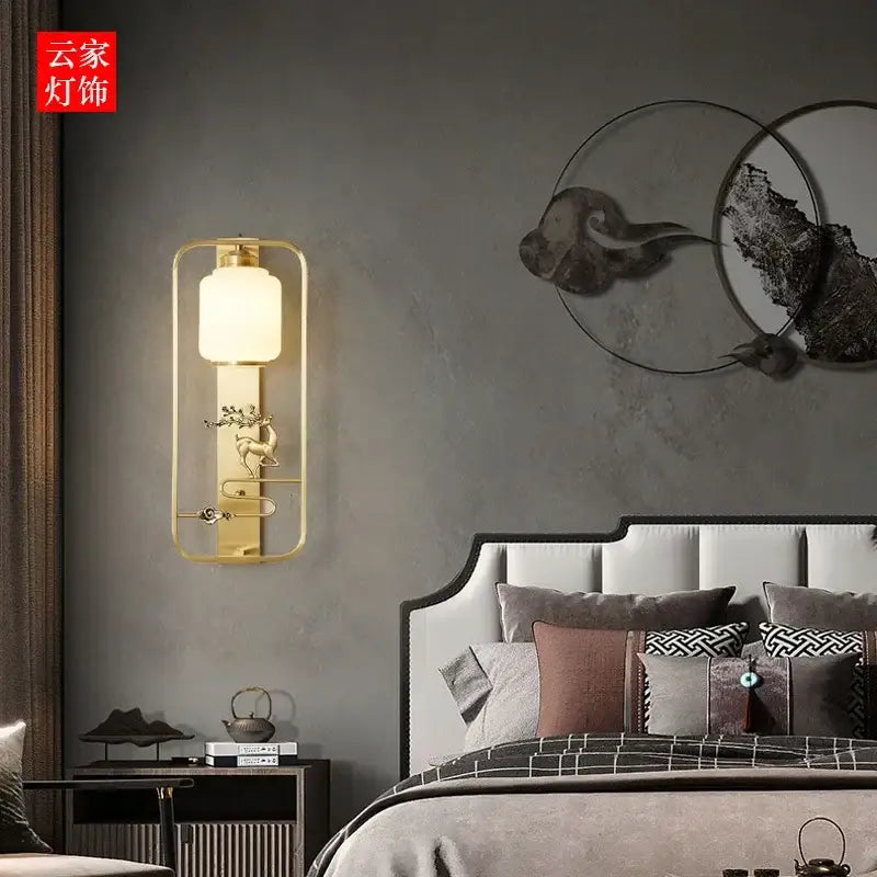 Modern black & gold elk decor wall lights living room rectangular sconce