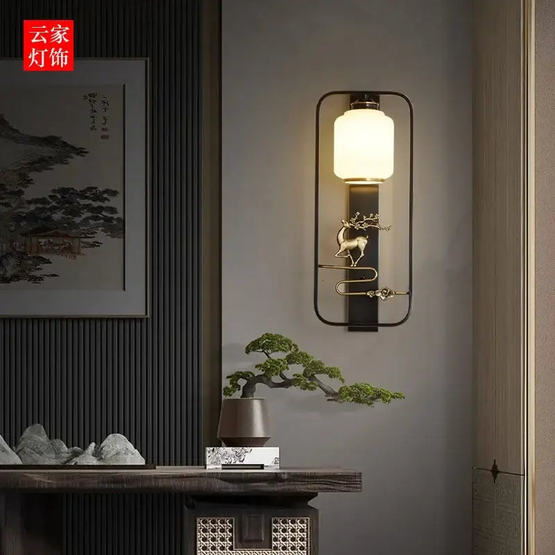 Modern black & gold elk decor wall lights living room rectangular sconce