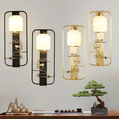 Modern black & gold elk decor wall lights living room rectangular sconce