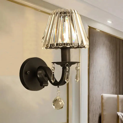 Modern black & gold finish crystal wall sconce for living room