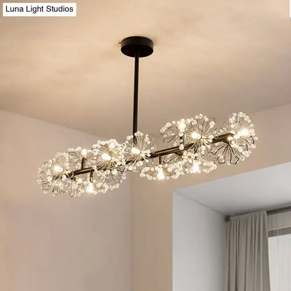 Modern black & gold floral crystal ceiling light dining room