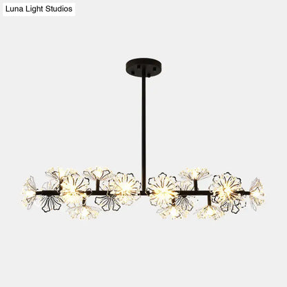 Modern black & gold floral crystal ceiling light dining room