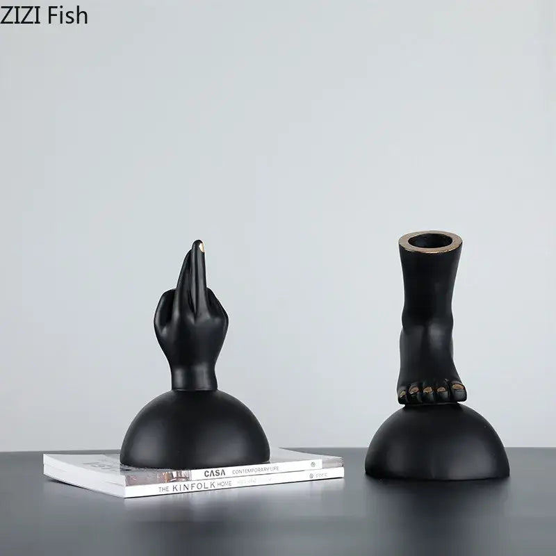 Modern black & gold foot statue artwork living room decor