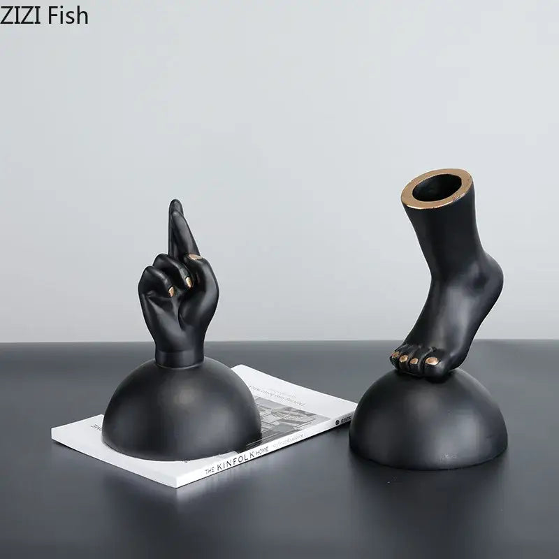 Modern black & gold foot statue artwork living room decor