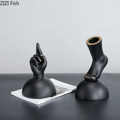 Modern black & gold foot statue artwork living room decor