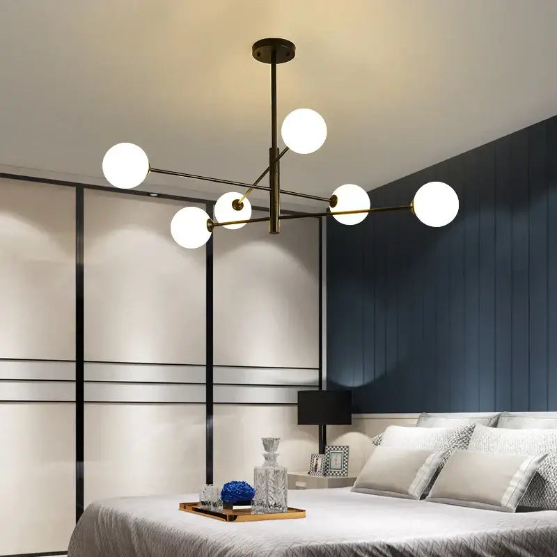 Modern black & gold g9 led chandelier six globe living room light
