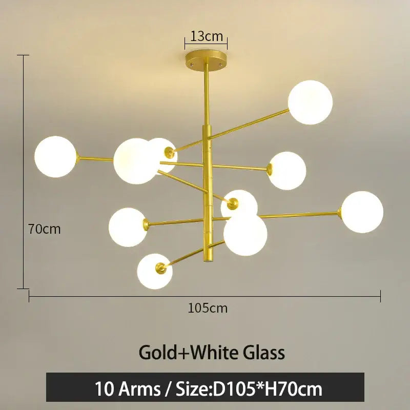 Modern black & gold g9 led chandelier six globe living room light
