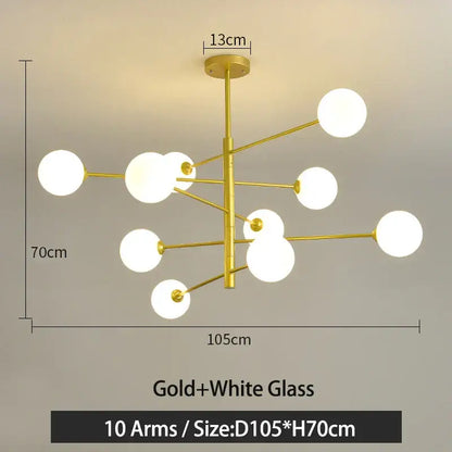 Modern black & gold g9 led chandelier six globe living room light