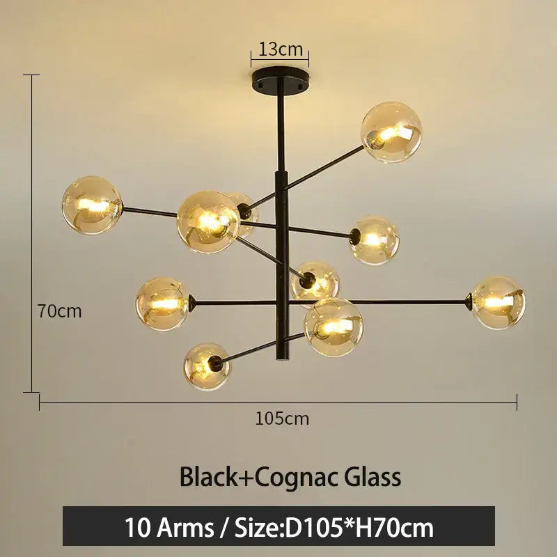 Modern black & gold g9 led chandelier six globe living room light