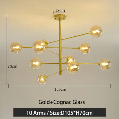Modern black & gold g9 led chandelier six globe living room light
