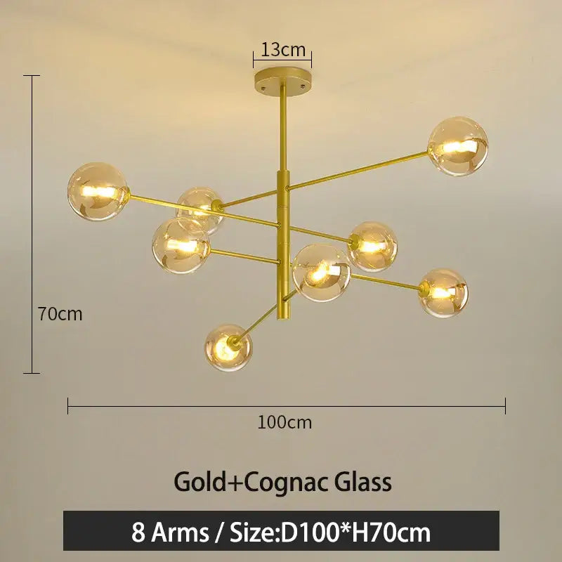 Modern black & gold g9 led chandelier six globe living room light