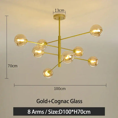 Modern black & gold g9 led chandelier six globe living room light
