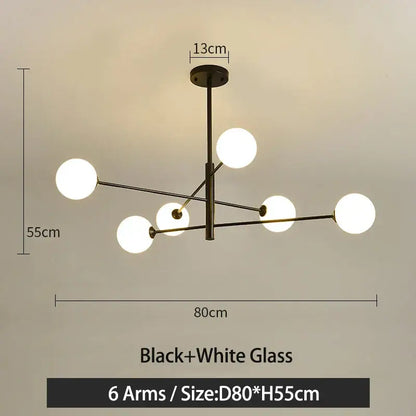 Modern black & gold g9 led chandelier six globe living room light