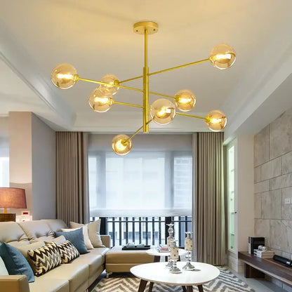 Modern black & gold g9 led chandelier six globe living room light