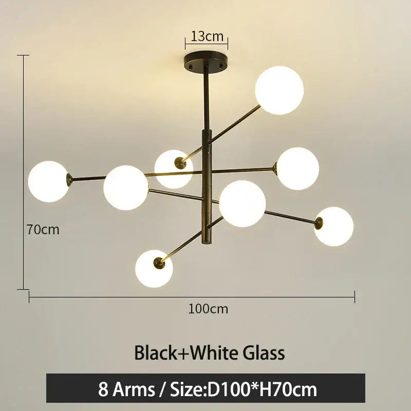 Modern black & gold g9 led chandelier six globe living room light