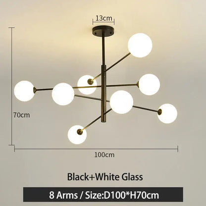 Modern black & gold g9 led chandelier six globe living room light