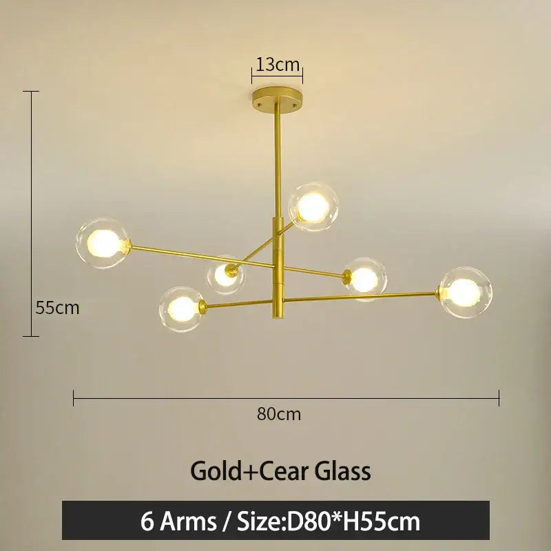 Modern black & gold g9 led chandelier six globe living room light