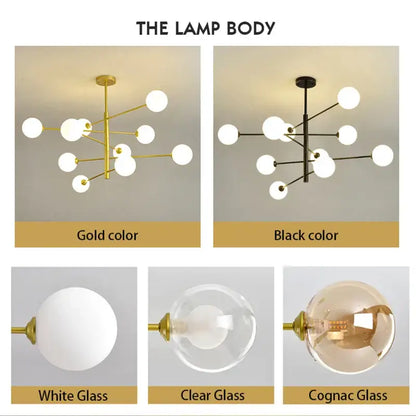 Modern black & gold g9 led chandelier six globe living room light
