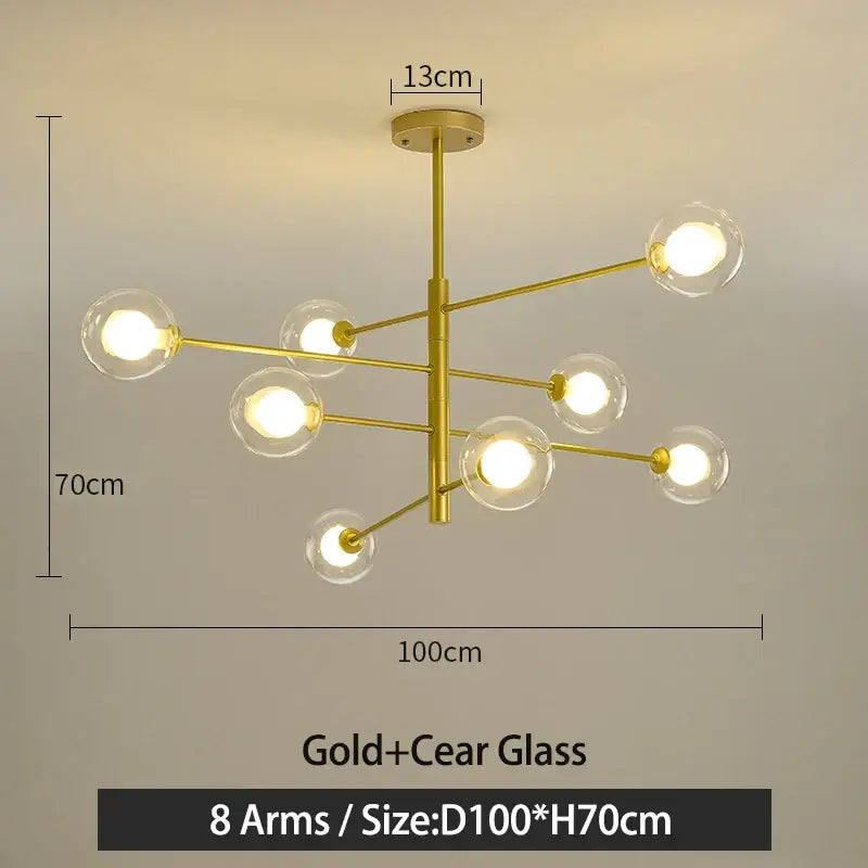 Modern black & gold g9 led chandelier six globe living room light