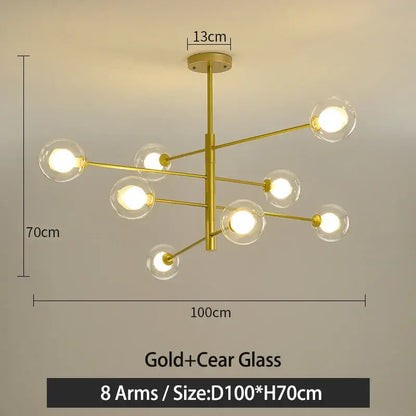 Modern black & gold g9 led chandelier six globe living room light