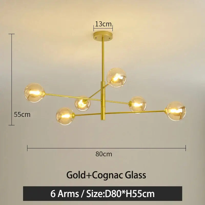 Modern black & gold g9 led chandelier six globe living room light