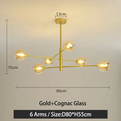 Modern black & gold g9 led chandelier six globe living room light