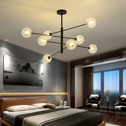 Modern black & gold g9 led chandelier six globe living room light