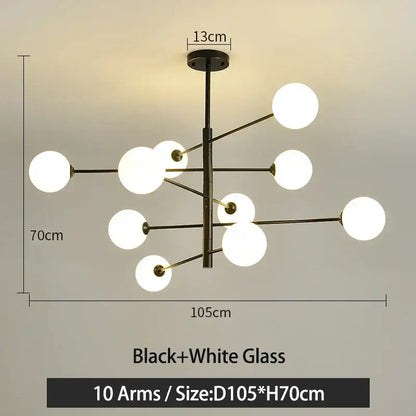 Modern black & gold g9 led chandelier six globe living room light