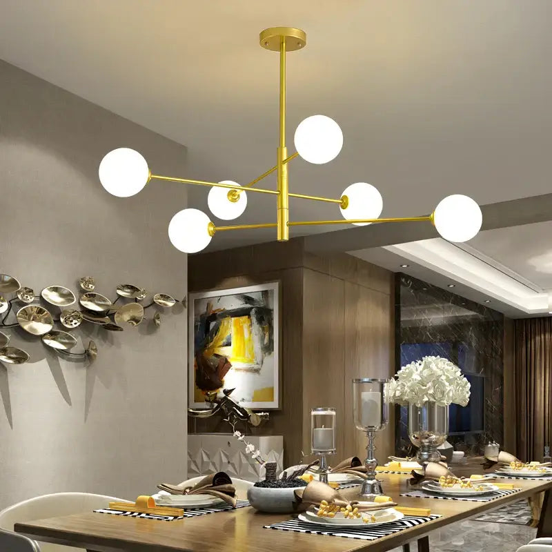 Modern black & gold g9 led chandelier six globe living room light