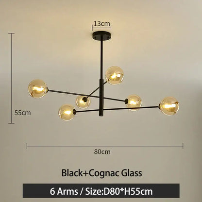 Modern black & gold g9 led chandelier six globe living room light